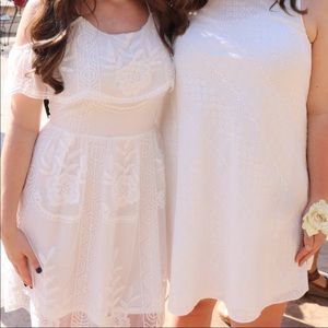 White floral cold shoulder dress